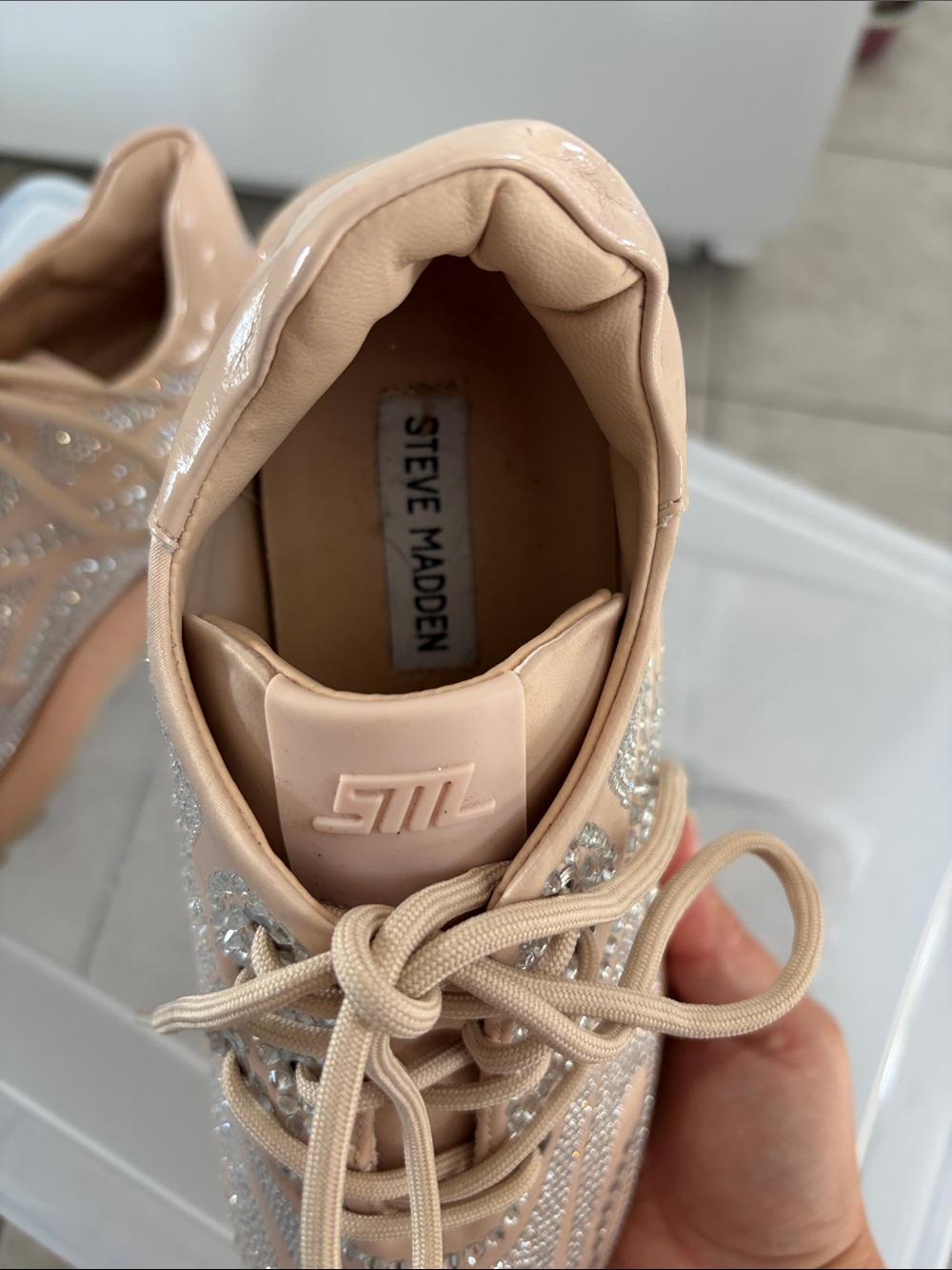 Steve Madden Blush Nude Embellished Lace-Up Sneaker